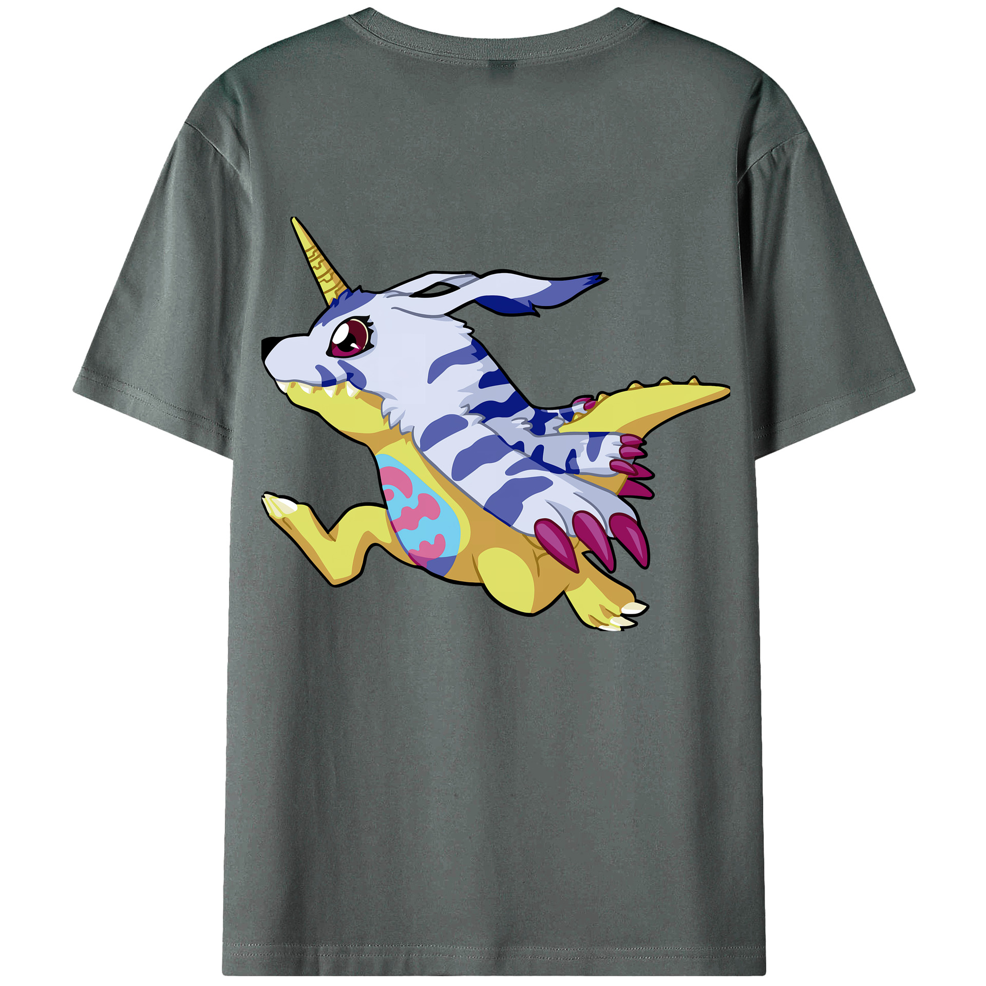 （画像用） Digimon デジタルモンスター/デジモン 綿100％ メンズ半袖Tシャツ（バックプリント） 通気性